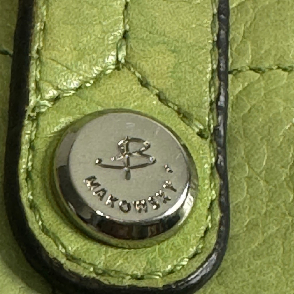 B Makowsky Soft Leather Wallet Green Yellow Colorblock Zip Around Organizer Clut - Picture 6 of 8